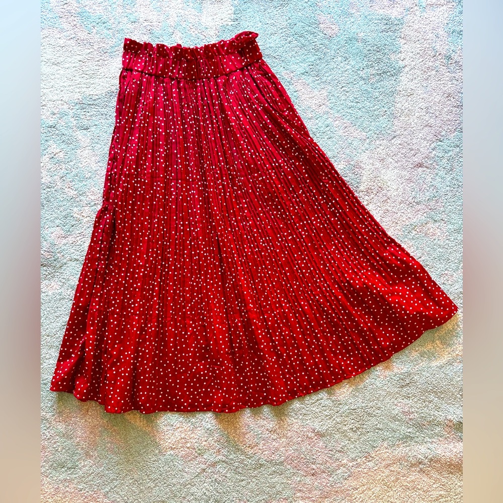 Pleated polka dot midi maxi skirt elastic waist